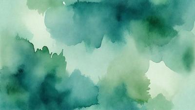 The primary subject of the image is a green, watercolor-style painting featuring a leafy plant. The setting is a watercolor painting, which gives the image a unique visual style. The colors and mood of the painting are predominantly green, creating a serene and natural atmosphere.