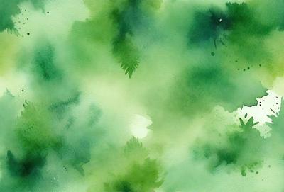 The primary subject of the image is a green plant with leaves. The setting is a green background, which creates a natural and lush atmosphere. The visual style is a watercolor painting, giving the image a vibrant and artistic appearance. The dominant colors are green, which creates a sense of freshness and growth.