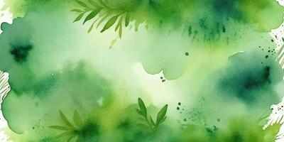 The primary subject of the image is a leafy green plant with a watercolor-like appearance. The plant is surrounded by a lush green forest, creating a serene and natural setting. The visual style of the image is a combination of watercolor and digital art, giving it a unique and artistic look. The dominant colors in the image are green and blue, which contribute to the overall mood of the scene.