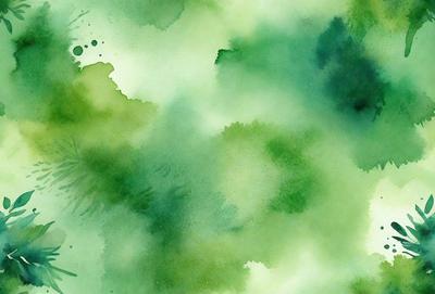 The image features a green, watercolor-style painting of a forest. The painting is filled with various shades of green, creating a lush and vibrant atmosphere. The primary subject of the painting is the forest, with trees and leaves being the main focus. The setting is a forest, and the visual style is a watercolor painting. The colors and mood of the painting are predominantly green, giving it a serene and natural feel.