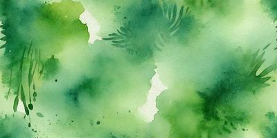 The primary subject of the image is a green leafy plant with a watercolor-like appearance. The setting is a green background, which complements the plant's vibrant color. The visual style is a watercolor painting, giving the image a unique and artistic touch. The colors and mood of the image are predominantly green, creating a serene and natural atmosphere.