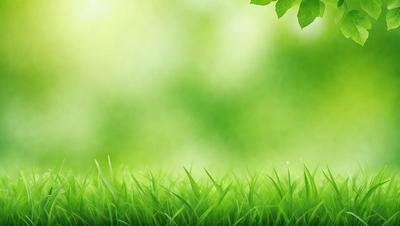 The primary subject of the image is a lush green field with grass. The setting is a bright, sunny day, and the visual style is a painting. The colors and mood of the image are vibrant and serene, with the green grass and sky creating a peaceful and natural atmosphere.
