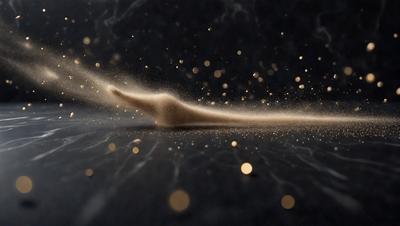 The primary subject of the image is a hand, which is the main object in the scene. The hand is reaching out and appears to be grabbing something. The setting is a dark room, and the visual style is a photo. The colors in the image are predominantly black and gold, creating a dramatic and moody atmosphere.