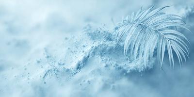 The primary subject of the image is a snowy landscape with a blue tint. The setting is a snow-covered ground, and the visual style is a photo. The dominant colors are blue and white, creating a serene and cold atmosphere.