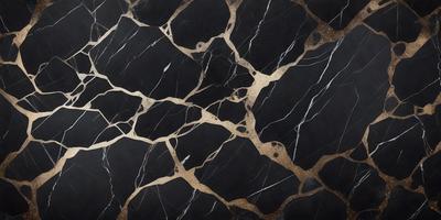 The primary subject of the image is a black and gold marble tile. The setting is a black and gold marble wall, which serves as the background. The visual style is a close-up of the marble tile, showcasing its intricate patterns and textures. The colors and mood of the image are predominantly black and gold, giving it a luxurious and elegant appearance.