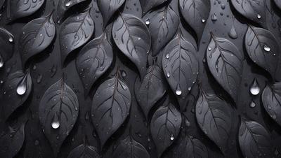 The primary subject of the image is a close-up of a black background featuring a pattern of leaves. The leaves are arranged in a way that creates a visually interesting and artistic composition. The setting is a dark background, which contrasts with the bright and vibrant colors of the leaves. The visual style of the image is a combination of photo and digital art, as it captures the intricate details of the leaves while maintaining a cohesive and visually appealing design. The overall atmosphere of the image is one of