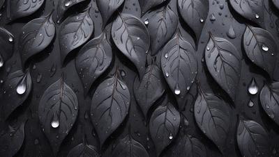 The primary subject of the image is a close-up of a leaf pattern on a black surface. The setting is a dark background, and the visual style appears to be a pattern or texture. The dominant colors are black and white, with a slightly moody atmosphere.