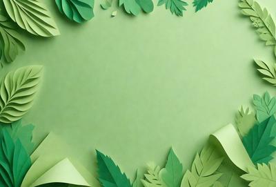 The primary subject of the image is a green background with a circle cut out of it. The circle is surrounded by green leaves, giving the impression of a green forest. The setting is a green background, and the visual style appears to be a combination of a photo and a digital art or illustration. The colors and mood of the image are predominantly green, creating a calm and serene atmosphere.