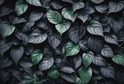 The primary subject of the image is a large group of green leaves, which are the main objects in the scene. The leaves are arranged in a pattern, creating a visually appealing and natural backdrop. The setting appears to be a close-up of the leaves, possibly a photo or a digital art piece. The visual style gives the impression of a realistic and natural environment, with the green leaves being the main focus of the image. The colors and mood of the image are predominantly green, which adds to the natural and