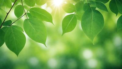 The primary subject of the image is a close-up of a leaf, which is the main object in the scene. The leaf is green and appears to be in a sunlit environment. The setting is a lush green forest, with the leaf being the focal point of the image. The visual style is a photo, capturing the natural beauty of the leaf in its surroundings. The colors and mood of the image are vibrant and serene, with the green leaf being the central element that evokes a sense of