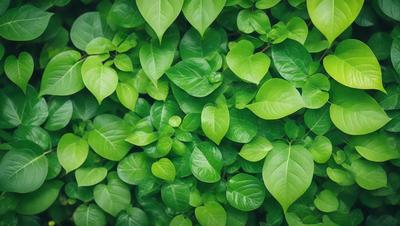 The image features a large green plant with many leaves, creating a dense and lush appearance. The plant is positioned in the center of the image, with its leaves spreading outwards. The leaves are of various sizes and shapes, adding to the plant's natural beauty. The overall atmosphere of the image is one of growth, vitality, and abundance.