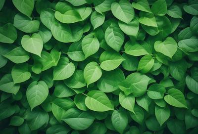 The primary subject of the image is a large group of green leaves, which are the main objects in the scene. The leaves are arranged in a dense, leafy pattern, creating a lush and vibrant visual style. The setting is a green background, which further emphasizes the natural and fresh appearance of the leaves. The overall atmosphere is one of growth, vitality, and abundance.