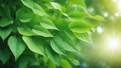 The primary subject of the image is a close-up of a leafy green tree. The setting is a sunny day, and the visual style is a photo of a leafy green tree. The dominant colors are green, and the overall atmosphere is bright and lively.