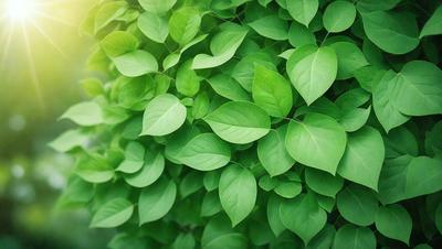 The primary subject of the image is a large green plant with many leaves. The plant is growing on a wall, creating a lush and vibrant scene. The setting is an outdoor environment, with the plant being the main focus of the image. The visual style is a close-up of the plant, showcasing its intricate details and textures. The colors and mood of the image are predominantly green, conveying a sense of freshness and vitality.