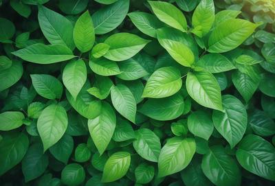 The primary subject of the image is a large group of green leaves, which are the main objects in the scene. The leaves are arranged in a dense, leafy pattern, creating a lush and vibrant visual style. The setting is a green background, which further emphasizes the natural and fresh appearance of the leaves. The overall atmosphere is one of growth, vitality, and abundance.