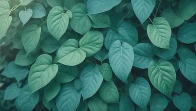 The image features a large group of green leaves, possibly from a plant or a tree. The leaves are arranged in a dense and lush manner, covering a significant portion of the image. The primary subject is the abundance of green leaves, which create a vibrant and natural atmosphere. The setting is outdoors, with the leaves being the main focus of the scene. The visual style is a close-up of the leaves, showcasing their intricate details and textures. The colors and mood of the image are pre