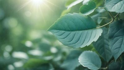 The primary subject of the image is a leaf, which is the main object, scene, or focus of the image. The leaf is green and is situated in a setting with a grassy background. The visual style of the image is a photo, capturing the leaf in its natural environment. The colors and mood of the image are predominantly green, creating a serene and natural atmosphere.