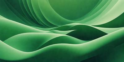 The primary subject of the image is a large, green, curved surface that resembles a wave or a piece of art. The setting is a green background, which adds to the overall atmosphere of the image. The visual style is a combination of digital art and illustration, creating a unique and captivating scene. The colors and mood of the image are predominantly green, giving it a serene and calming appearance.