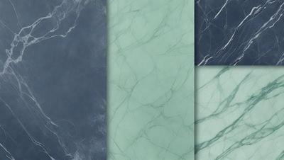The primary subject of the image is a close-up of a marble countertop. The setting is a kitchen, with the countertop being the main focus of the scene. The visual style is a photo, capturing the intricate details of the marble surface. The colors and mood of the image are predominantly green, with the marble countertop being the main source of color.