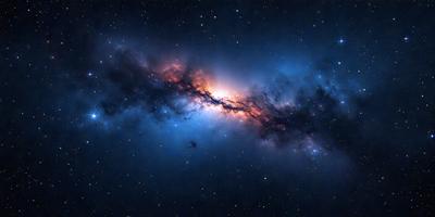 The primary subject of the image is a beautiful and colorful nebula, which is the main object, scene, or focus of the image. The setting or background of the image is a dark, star-filled sky, which provides a contrasting and dramatic backdrop for the nebula. The visual style of the image is a combination of a photo and digital art, as it captures the vibrant colors and intricate patterns of the nebula while also showcasing the vastness of the space. The colors