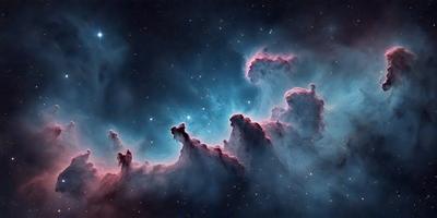 The primary subject of the image is a celestial scene featuring a nebula with a purple hue. The setting is a dark, star-filled sky, and the visual style appears to be a digital art or illustration. The colors and mood of the image are predominantly purple, creating a serene and ethereal atmosphere.