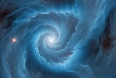 The primary subject of the image is a spiral-shaped blue object, which appears to be a swirling vortex or a galaxy. The setting is a space background, with the spiral-shaped object being the main focus of the image. The visual style is a combination of digital art and illustration, creating a unique and captivating representation of the spiral. The colors and mood of the image are predominantly blue, giving it a serene and calming atmosphere.