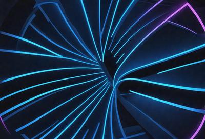 The primary subject of the image is a blue and purple tunnel, which appears to be a futuristic tunnel. The setting is a dark environment, with the tunnel being the main focus of the image. The visual style is a digital art or illustration, creating a unique and captivating atmosphere. The dominant colors are blue and purple, giving the tunnel a futuristic and otherworldly appearance.