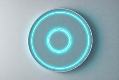 The primary subject of the image is a white circle with a blue glowing ring around it. The circle is placed on a blue background, giving the scene a futuristic and modern appearance. The visual style of the image is a combination of digital art and illustration, creating a unique and eye-catching design. The colors and mood of the image are predominantly blue and futuristic, with the blue glowing ring adding a sense of energy and movement to the overall composition.