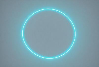 The primary subject of the image is a large, blue circle. The circle is illuminated by a blue light, giving it a glowing appearance. The setting is a white wall, which serves as the background for the circle. The visual style of the image is a combination of a photo and digital art, as the circle appears to be a digital creation, while the white wall provides a natural, real-world element. The colors and mood of the image are predominantly blue, creating a calm and serene atmosphere.