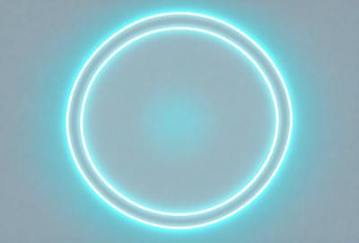 The primary subject of the image is a large, brightly lit circle. The circle is illuminated by a blue light, giving it a glowing appearance. The setting is a dark background, which contrasts with the bright circle. The visual style of the image is a combination of a photo and digital art, as it appears to be a close-up of a light source, but the circle itself is not a real object. The colors and mood of the image are predominantly blue, creating a calm and serene atmosphere