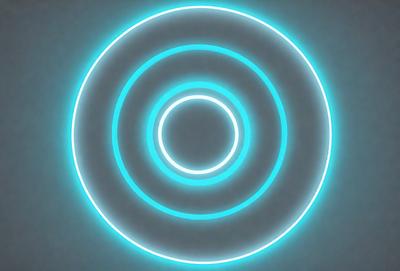 The primary subject of the image is a blue circle with a light shining through it. The setting is a dark background, and the visual style appears to be a digital art or illustration. The dominant colors are blue and white, creating a calm and serene atmosphere.