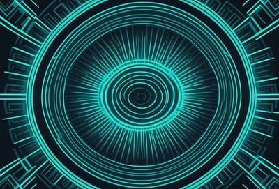 The primary subject of the image is a blue circle with a green center. The setting is a dark background, and the visual style appears to be a digital art or illustration. The dominant colors are blue and green, creating a calm and serene atmosphere.