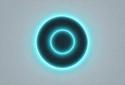 The primary subject of the image is a large, brightly lit circle. The circle is illuminated by a blue light, giving it a glowing appearance. The setting is a white background, which contrasts with the bright blue circle. The visual style of the image is a combination of digital art and illustration, creating a unique and eye-catching design. The colors and mood of the image are predominantly blue, with a sense of energy and vibrancy.