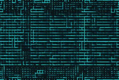 The primary subject of the image is a pattern of blue squares, which are arranged in a grid-like formation. The setting is a dark background, which contrasts with the bright blue squares. The visual style appears to be a digital art or illustration, as the squares are arranged in a precise and organized manner. The colors and mood of the image are predominantly blue, creating a calm and serene atmosphere.
