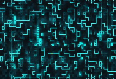 The primary subject of the image is a blue and green pattern, which appears to be a digital art or illustration. The setting is a dark background, and the visual style is a combination of digital art and illustration. The dominant colors are blue and green, creating a calm and soothing atmosphere.