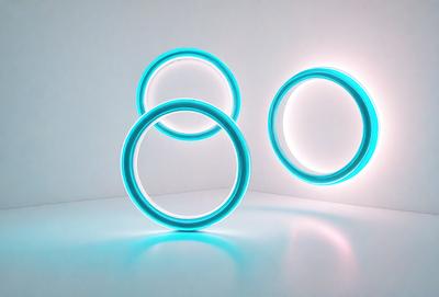 The primary subject of the image is a row of three blue rings, each with a number 80 on them. The rings are arranged in a straight line, with one ring on the left, one in the middle, and one on the right. The setting is a white background, which provides a clean and minimalist appearance to the image. The visual style is a combination of digital art and illustration, as the rings are depicted with a modern and sleek design. The colors and mood of the image are predominantly blue