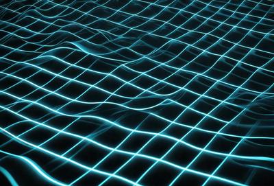 The primary subject of the image is a blue, wavy surface that resembles a water surface. The setting is a dark background, which contrasts with the blue surface. The visual style is a digital art or illustration, creating a unique and captivating atmosphere. The dominant colors are blue and black, giving the image a calm and serene mood.