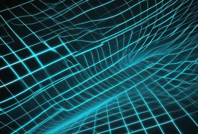 The primary subject of the image is a blue, geometric pattern. The setting is a dark background, which contrasts with the bright blue pattern. The visual style is a digital art or illustration, as the pattern appears to be a part of a larger design. The colors and mood of the image are predominantly blue, creating a sense of depth and intrigue.