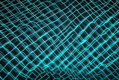 The primary subject of the image is a blue, patterned surface. The setting appears to be a dark room, with the blue patterned surface being the main focus. The visual style of the image is a digital art or illustration, as the blue patterned surface is the main object, and the overall atmosphere is one of intrigue and mystery.