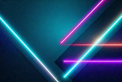 The primary subject of the image is a blue background with a pattern of neon lines. The setting is a dark room, and the visual style is a digital art or illustration. The dominant colors are blue and neon, creating a futuristic and vibrant atmosphere.