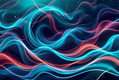 Primary subject: Swirling blue and orange light patterns
Setting/background: Space
Visual style: Digital art
Colors and mood: Blue and orange, energetic and vibrant