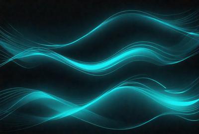 The primary subject of the image is a blue wave, which is the main focus of the scene. The setting is a dark background, creating a contrast with the blue wave. The visual style is a digital art or illustration, as the wave appears to be a digital creation. The dominant colors are blue and black, giving the image a calm and serene atmosphere.