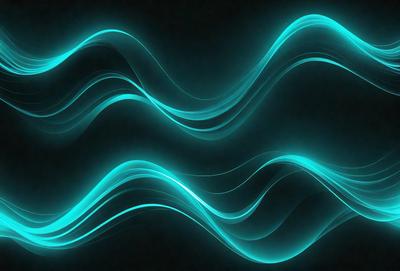 The primary subject of the image is a blue wave or ripple pattern. The setting is a dark background, which contrasts with the blue wave. The visual style is a digital art or illustration, as the wave appears to be a digital creation. The dominant colors are blue and black, creating a calm and serene atmosphere.