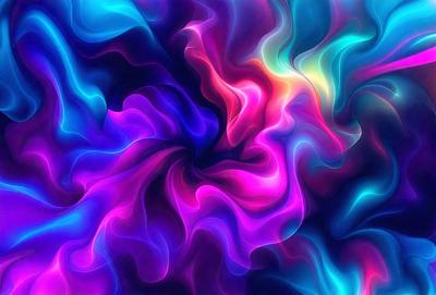 The primary subject of the image is a vibrant, colorful, and abstract artwork. The setting is a purple and blue background, which adds to the overall visual style. The artwork appears to be a digital illustration or a painting, showcasing a unique and creative design. The dominant colors in the image are purple and blue, creating a sense of depth and a calming atmosphere.