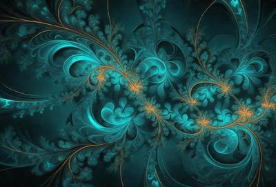 The primary subject of the image is a blue and gold floral pattern. The setting is a dark blue background, which contrasts with the vibrant colors of the floral pattern. The visual style appears to be a digital art or illustration, as the colors and patterns are intricately detailed. The overall atmosphere of the image is serene and elegant, with the blue and gold colors evoking a sense of calmness and sophistication.