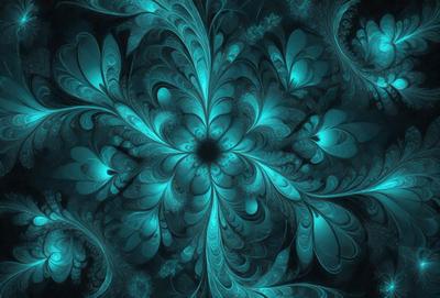 The primary subject of the image is a blue and green floral pattern. The setting is a blue background, which creates a vibrant and lively atmosphere. The visual style is a combination of digital art and illustration, giving the image a unique and artistic appearance. The dominant colors are blue and green, which evoke a sense of tranquility and natural beauty.