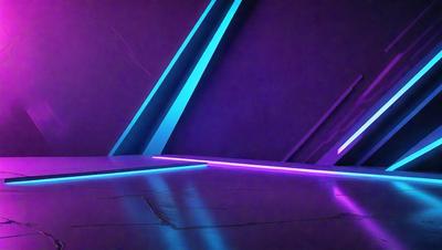 The primary subject of the image is a purple and blue wall with a lighted design. The setting is a room with a purple and blue color scheme. The visual style is a digital art or illustration, creating a unique and vibrant atmosphere. The dominant colors are purple and blue, giving the scene a futuristic and artistic feel.