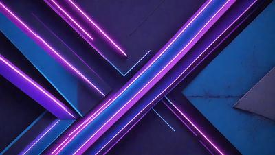 The primary subject of the image is a purple and blue geometric pattern. The setting is a dark background, which contrasts with the vibrant colors of the pattern. The visual style appears to be a digital art or illustration, as the colors and patterns are intricate and well-defined. The overall atmosphere of the image is energetic and visually appealing, with the combination of the purple and blue hues creating a sense of depth and dimension.