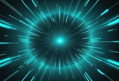 The primary subject of the image is a bright blue light, which appears to be a neon light or a light source in a dark environment. The light is surrounded by a blue circle, giving the scene a futuristic and space-like atmosphere. The visual style of the image is a combination of a photo and digital art, as it captures the light source and its surroundings in a unique and artistic manner. The colors and mood of the image are predominantly blue, creating a sense of depth and tranquility