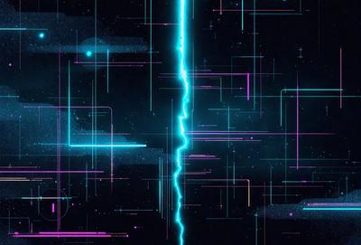 The primary subject of the image is a split or crack in the middle of a blue and purple background. The setting appears to be a night sky, with a cloudy atmosphere. The visual style is a digital art or illustration, as the crack appears to be a part of a larger design or pattern. The dominant colors are blue and purple, creating a sense of depth and contrast in the image.
